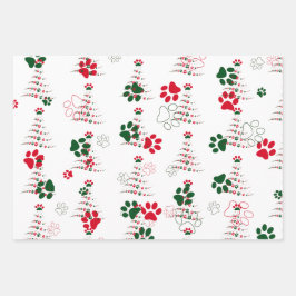 Feuille De Papier Cadeau Chien Paw Christmas Tree Motif