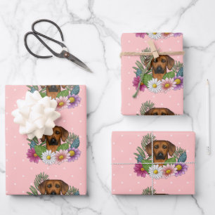 Feuille De Papier Cadeau Chien Rhodesian Ridgeback Tête Fleurs Colorées Ros
