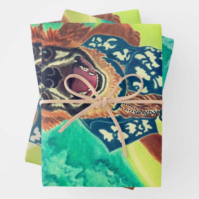 Feuille De Papier Cadeau Chien surf (En situation)