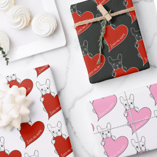 Feuille De Papier Cadeau Chien-taureau français mignon au coeur rouge