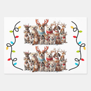 Feuille De Papier Cadeau Chiens chiots de Noël mignons