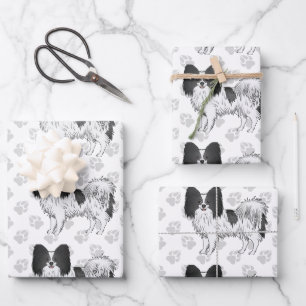 Feuille De Papier Cadeau Chiens de dessin animé Papillon noir et blanc avec