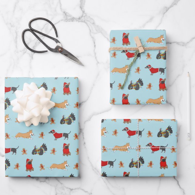 Feuille De Papier Cadeau Chiens de Noël (Recto)