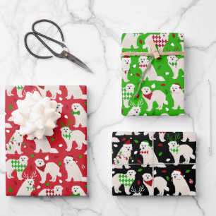 Feuille De Papier Cadeau Chiens de Noël des Grands Pyrénées