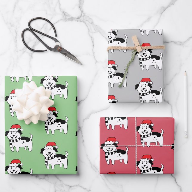 Feuille De Papier Cadeau Chiens de Noël fantasques (Recto)