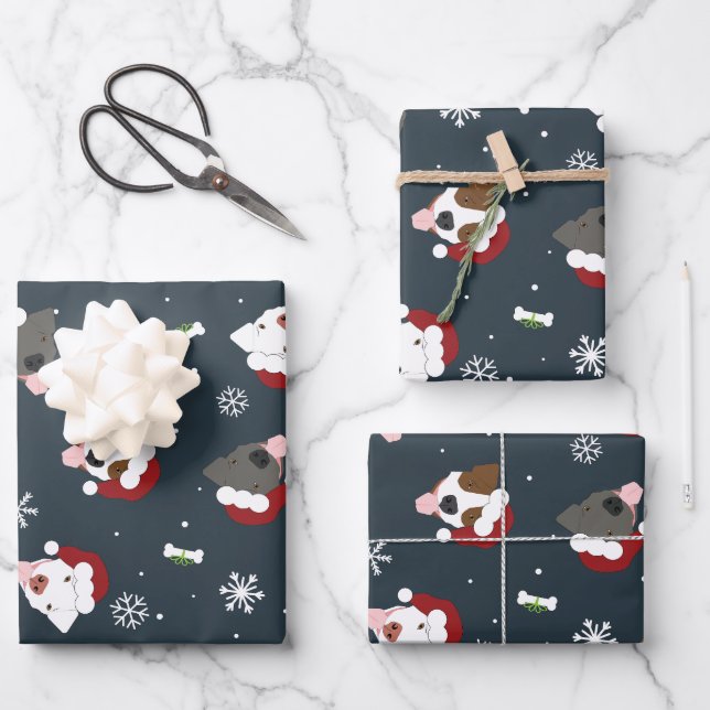 Feuille De Papier Cadeau Chiens de père Noël (Recto)
