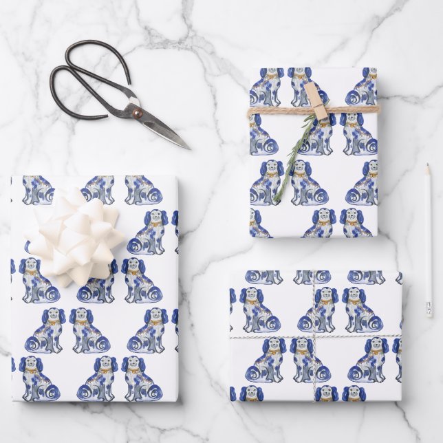 Feuille De Papier Cadeau Chiens de Staffordshire aquarelle (Recto)