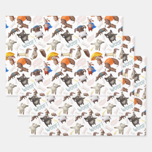 Feuille De Papier Cadeau Chiens en caricature mignons