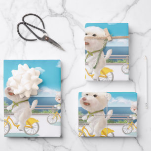 Feuille De Papier Cadeau Chiens et chats Vélo en mer