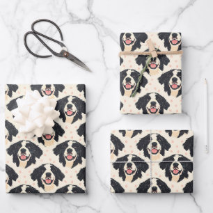 Feuille De Papier Cadeau Chiens et points sur la crème