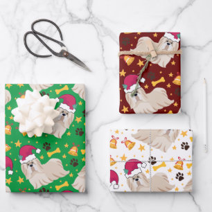 Feuille De Papier Cadeau Chih Tzu Chien Avec Le Chapeau Du Père Noël