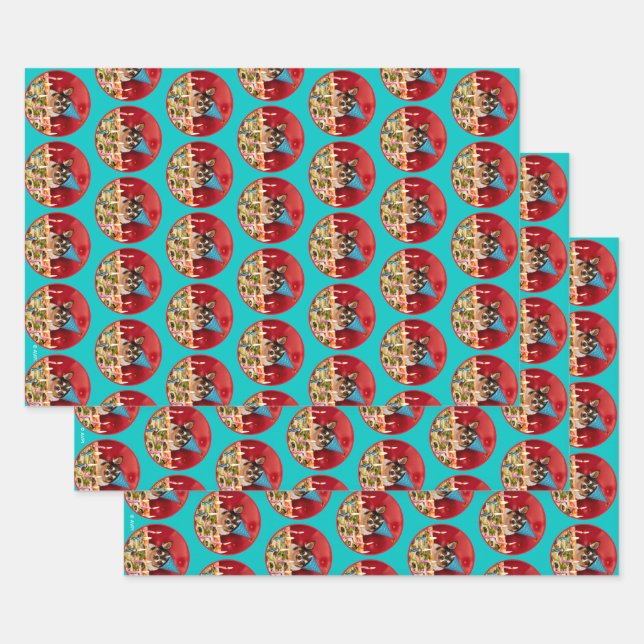 Feuille De Papier Cadeau Chihuahua Anniversaire Pizza Pie (Lot)