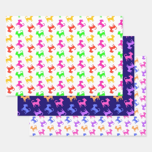 Feuille De Papier Cadeau Chihuahua Puppies s'amuse fête d'anniversaire mult (Lot)