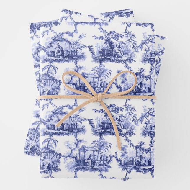 Feuille De Papier Cadeau Chine bleu (En situation)