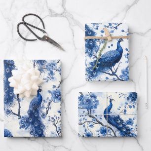 Feuille De Papier Cadeau Chinoiserie française Peacock Watercolor