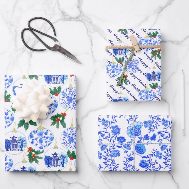 Feuille De Papier Cadeau Chinoiserie Motif de Noël (Recto)