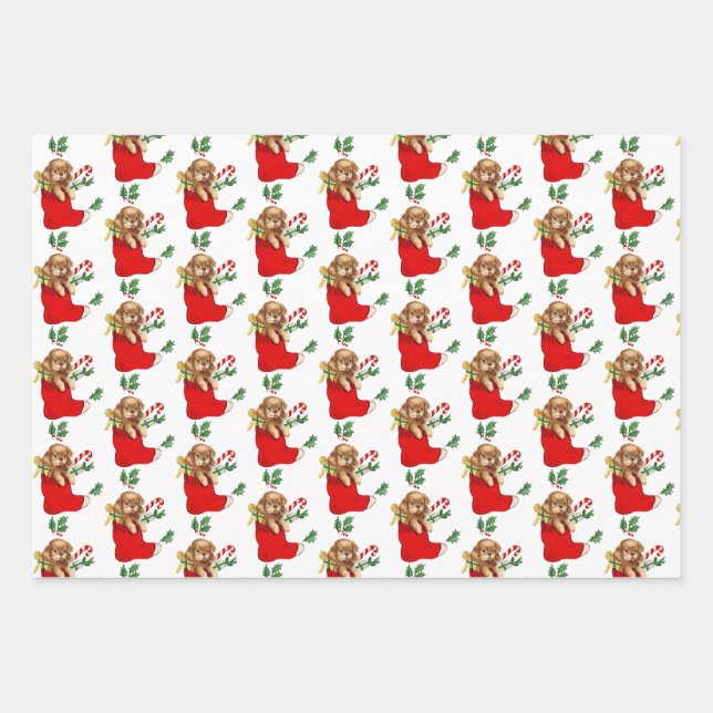 Feuille De Papier Cadeau Chiot de Noël (Devant)
