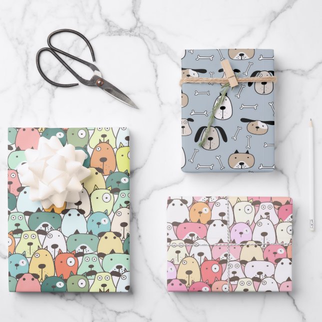 Feuille De Papier Cadeau Chiots de Noël Chiens (Recto)