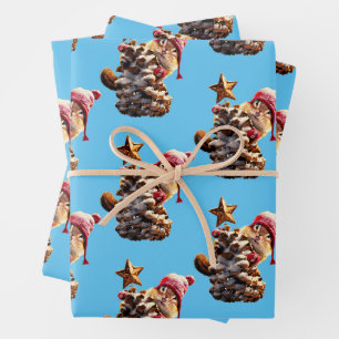 Feuille De Papier Cadeau Chipmunk Avec Pine Cone Tree