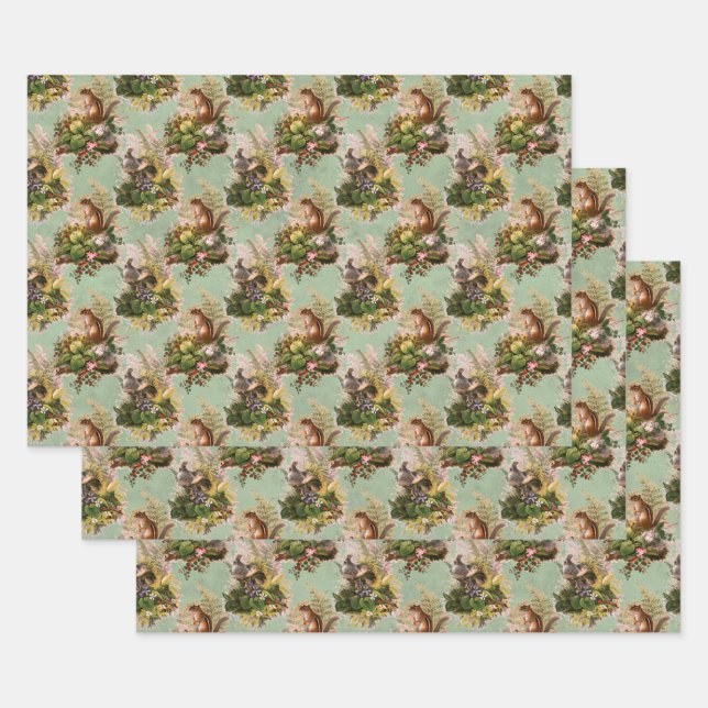 Feuille De Papier Cadeau Chipmunks et oiseaux (Lot)