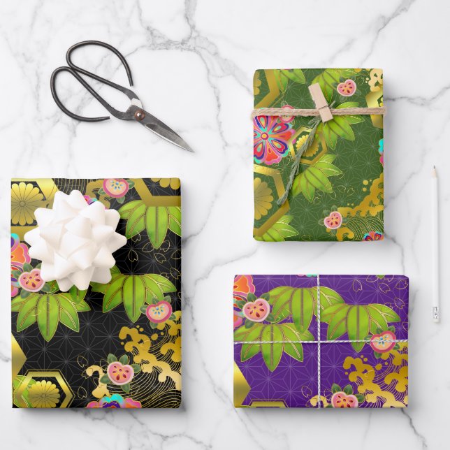 Feuille De Papier Cadeau Chiyogami Yuzen Washi Style motif (Recto)