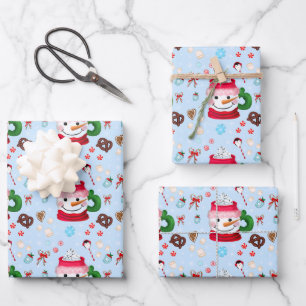 Feuille De Papier Cadeau Chocolat Chaud Bonhomme de Neige Amusant