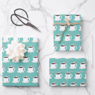 Feuille De Papier Cadeau Chocolat chaud doux Noël Turquoise