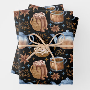 Feuille De Papier Cadeau Chocolat chaud et étables à cannelle