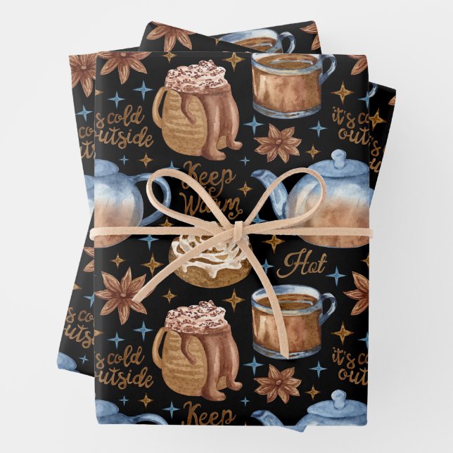 Feuille De Papier Cadeau Chocolat chaud et étables à cannelle (En situation)