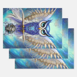 Feuille De Papier Cadeau Chouette à vapeur bleue