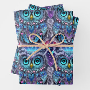 Feuille De Papier Cadeau Chouette bleue mystique