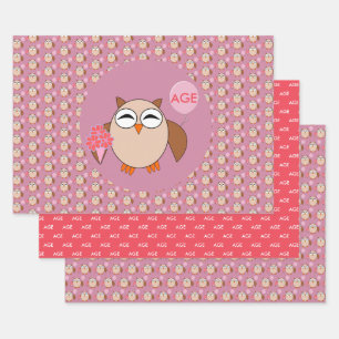 Feuille De Papier Cadeau Chouette d'anniversaire de l'âge personnalisé