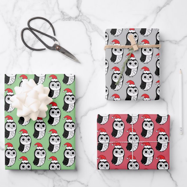 Feuille De Papier Cadeau Chouettes de Noël lunaires (Recto)