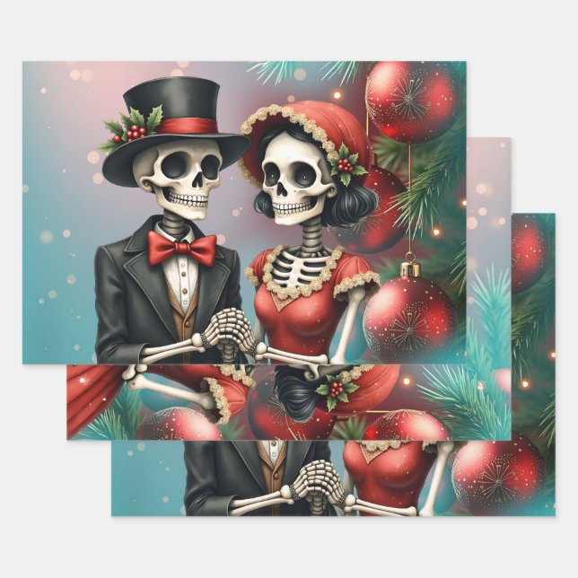 Feuille De Papier Cadeau Christmas Bone Romance, A festive skeleton couple. (Lot)