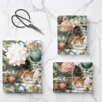 Feuille De Papier Cadeau Christmas Cats & Ornaments