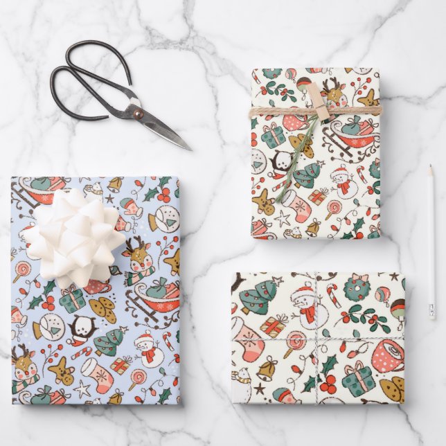 Feuille De Papier Cadeau Christmas Ditsy Doodles  (Recto)