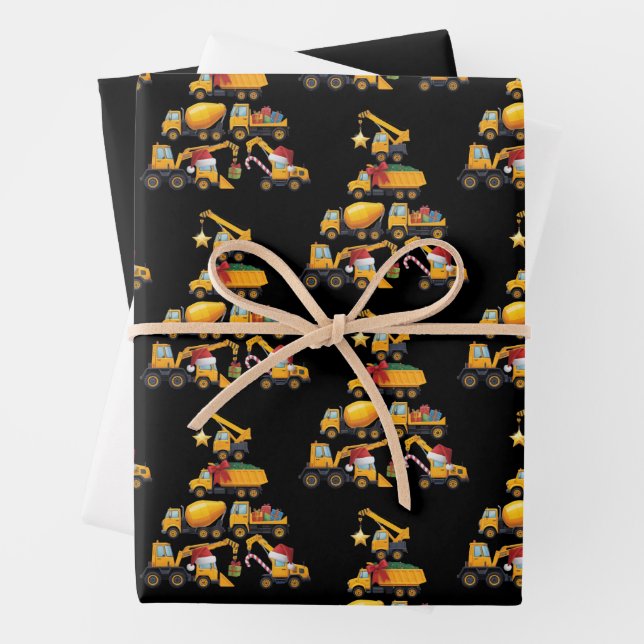 Feuille De Papier Cadeau Christmas Excavator Construction Truck Tree (En situation)