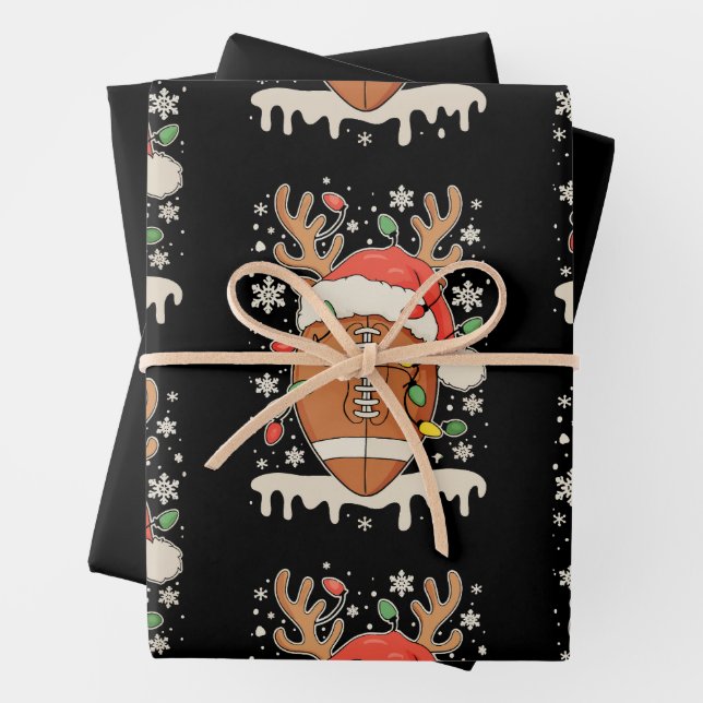 Feuille De Papier Cadeau Christmas Football Santa Hat Reindeer Xmas Lights (En situation)