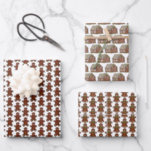 Feuille De Papier Cadeau Christmas Gingerbread Homme Lady Cookies House
