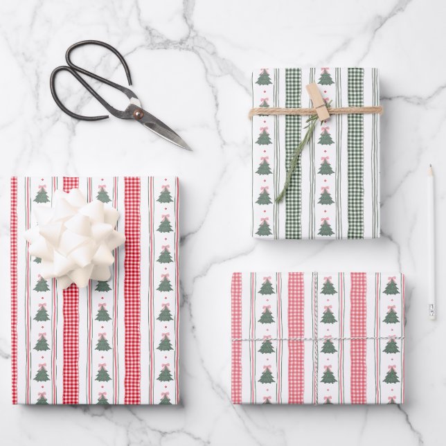 Feuille De Papier Cadeau Christmas Gingham Ribbon  (Recto)