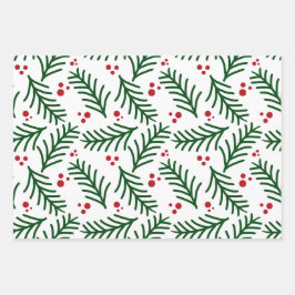 Feuille De Papier Cadeau Christmas Green Berries Modern Wrapping Paper