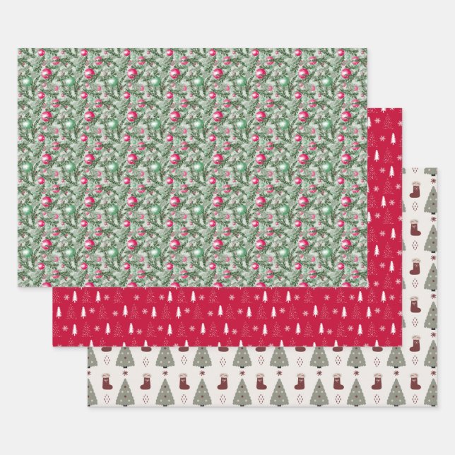 Feuille De Papier Cadeau Christmas Holiday Three Pack  (Lot)