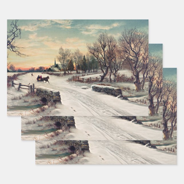 Feuille De Papier Cadeau Christmas Morn, peinture d'art, (Lot)