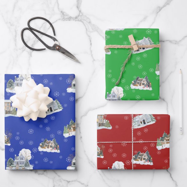 Feuille De Papier Cadeau Christmas Scene Wrapping Paper Set (Recto)