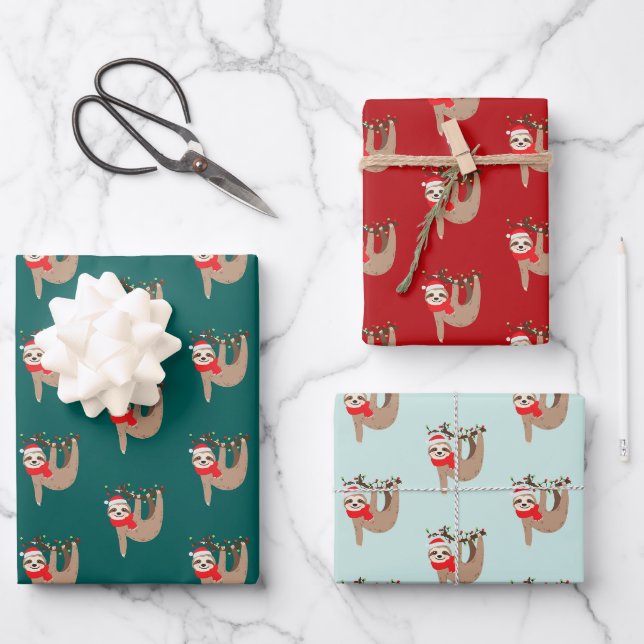 Feuille De Papier Cadeau Christmas Sloths (Recto)