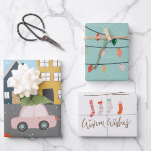 Feuille De Papier Cadeau Christmas Town Fa la la Lights Stockings