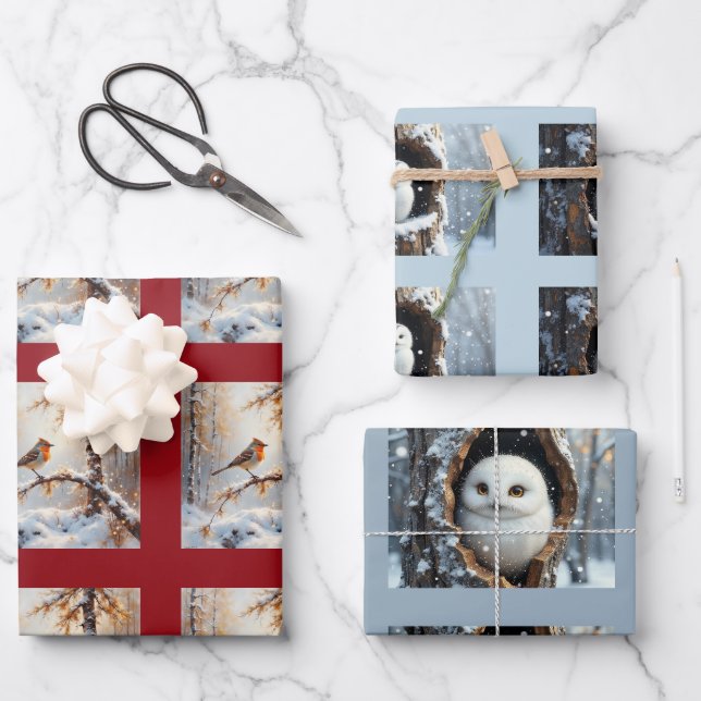 Feuille De Papier Cadeau Christmas wild bird collection (Recto)