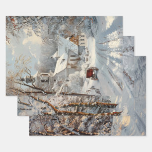 Feuille De Papier Cadeau Church Winter Wonderland Découpage