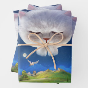 Feuille De Papier Cadeau Ciel nocturne avec chat