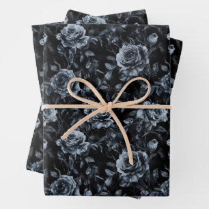 Feuille De Papier Cadeau Cimetière bleu Rose gothique occulte